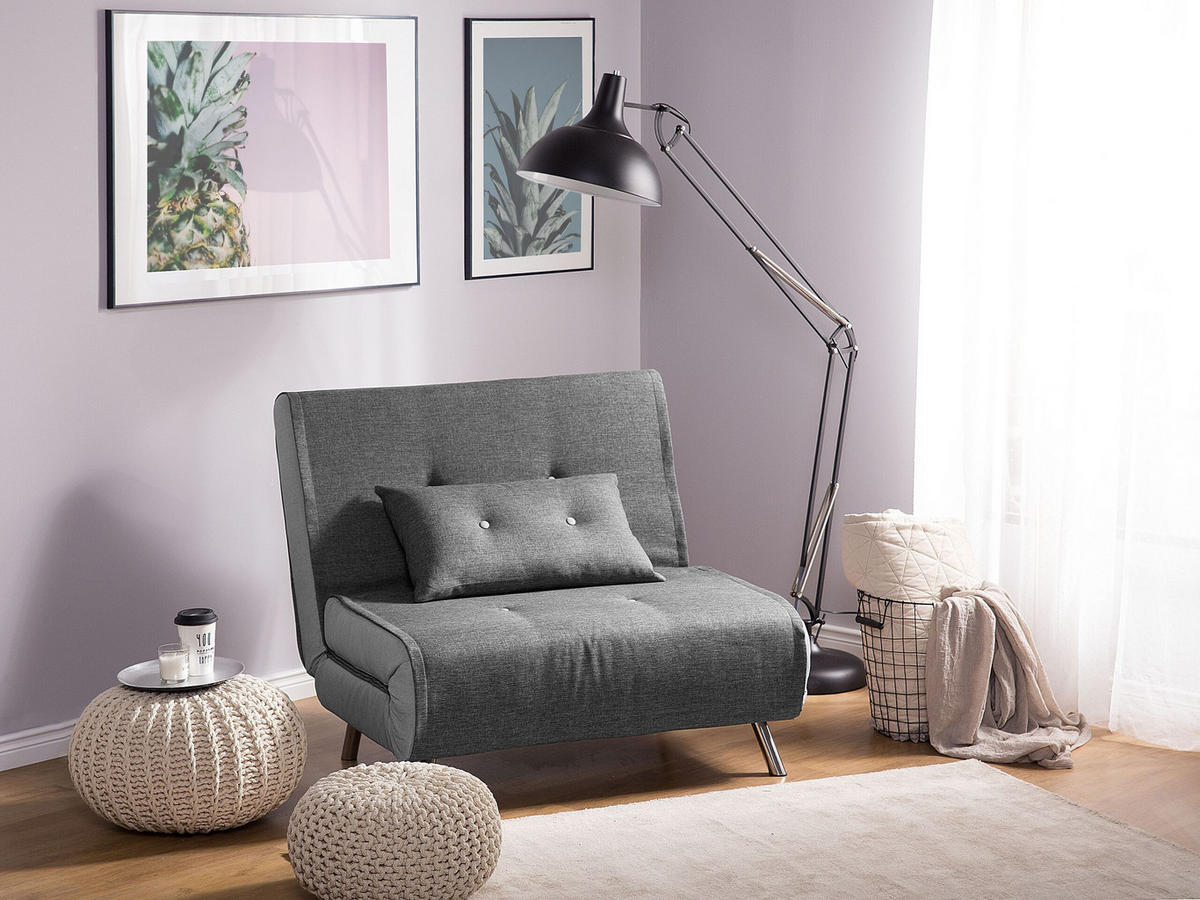 1-SITZER-SCHLAFSOFA Polyester Grau Farris - Dunkelgrau, Textil (100/89/191cm) - Beliani