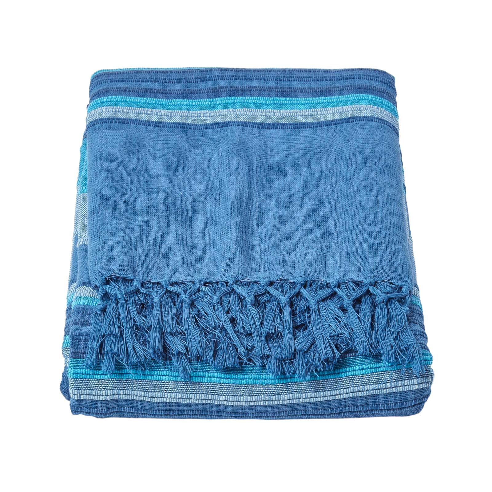 ÜBERWURF Morocco 225/255 cm, 100% Baumwolle gestreift - Blau, Textil (225/255cm) - Homescapes