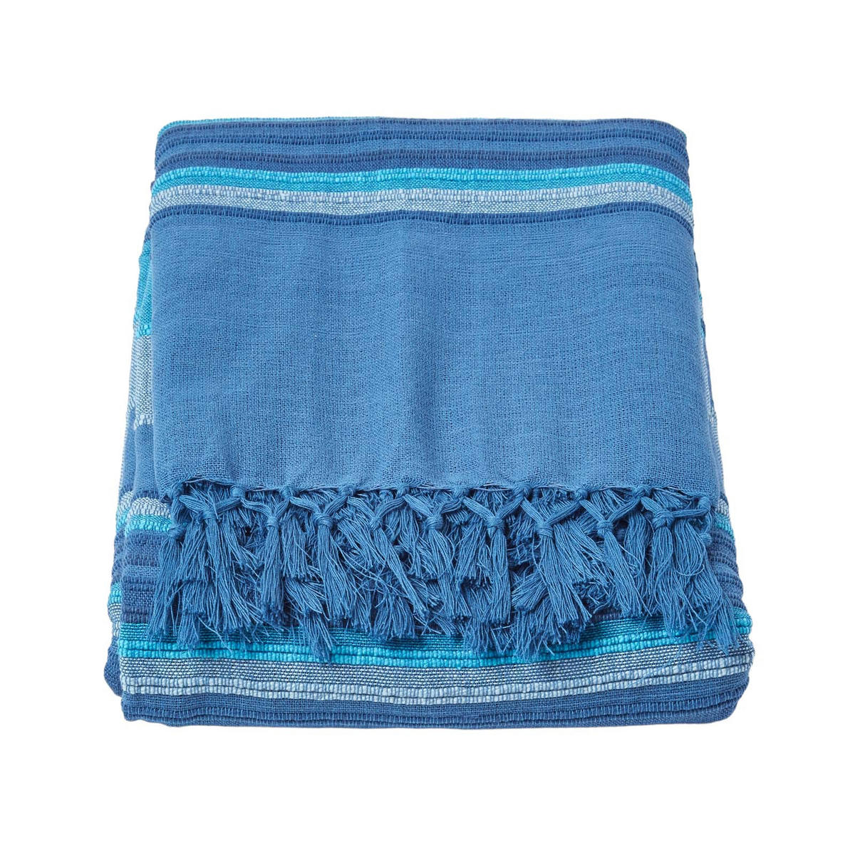 ÜBERWURF Morocco 225/255 cm, 100% Baumwolle gestreift - Blau, Textil (225/255cm) - Homescapes