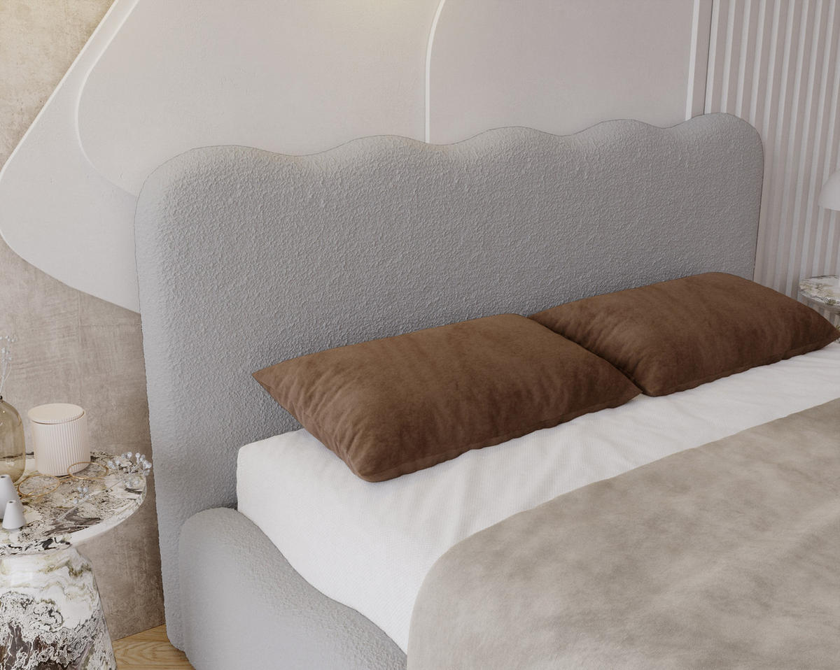 POLSTERBETT 160x200 Wave, Bettkasten, Boucle, Hellgrau - Hellgrau, Holz/Textil (160/200cm) - Emporius