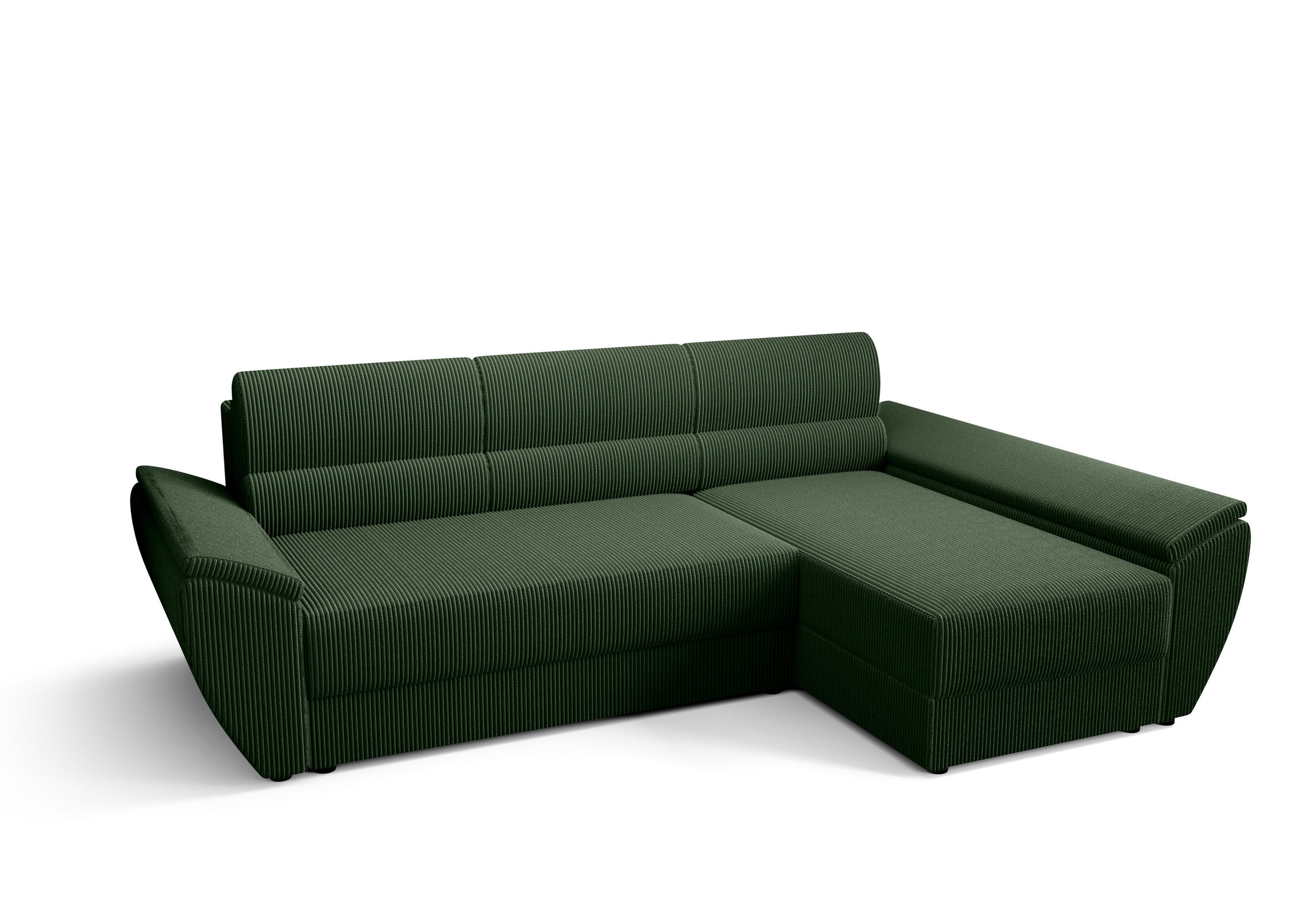 ECKSOFA L REBI L3 Poso 14 Rechts mit Schlaffunktion, Grün - Grün, Textil (251/140cm)