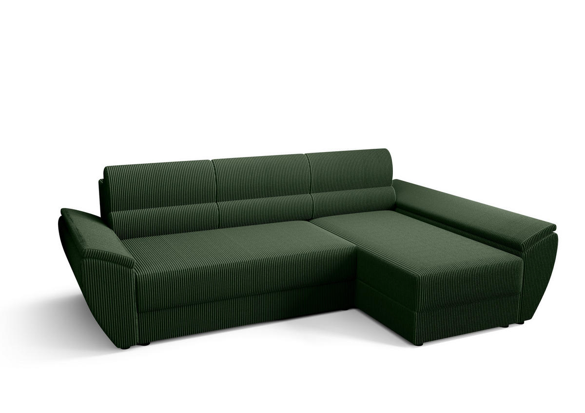 ECKSOFA L REBI L3 Poso 14 Rechts mit Schlaffunktion, Grün - Grün, Textil (251/140cm)