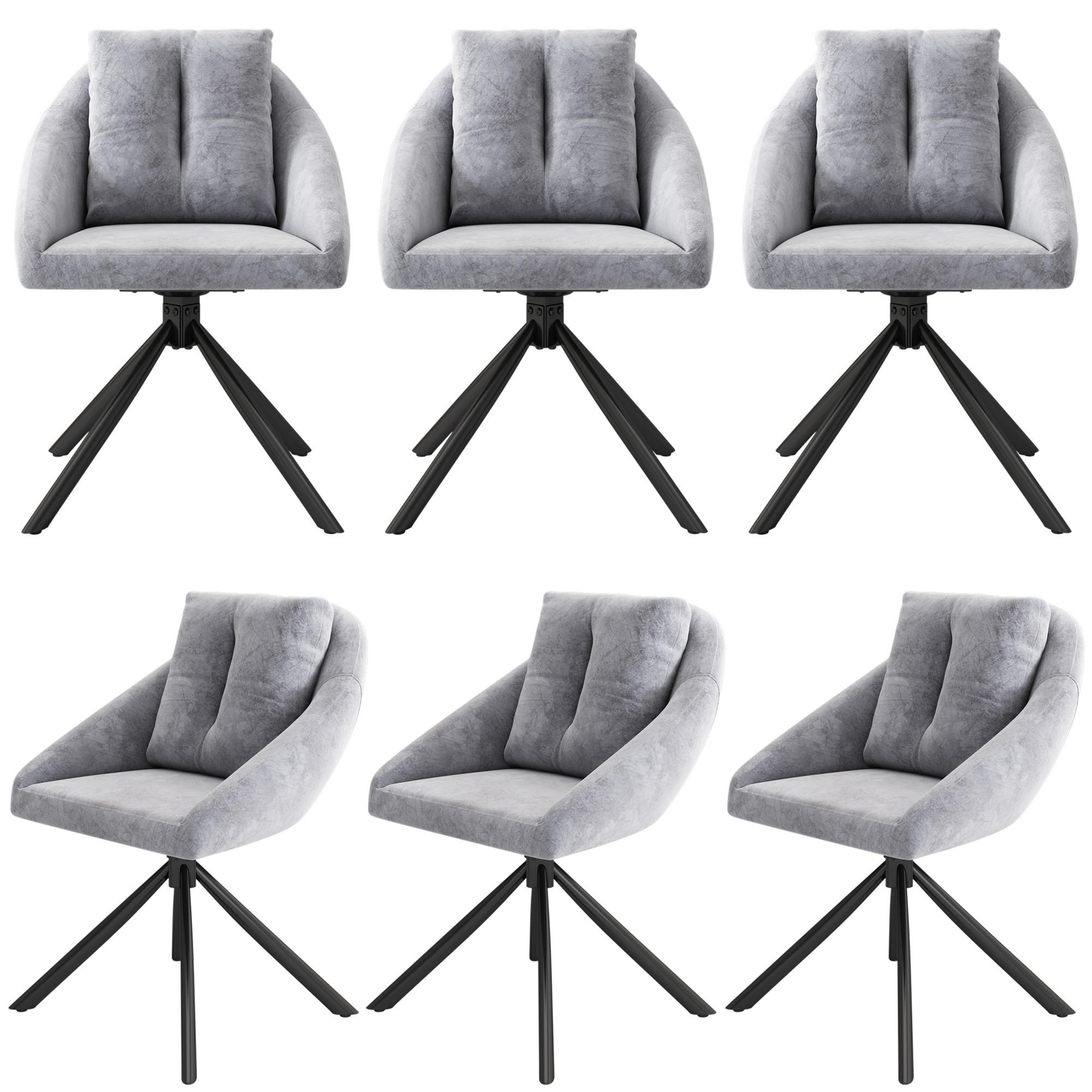 ESSZIMMERSTUHL 6 Stück Drehbar Samt Grau, Ergonomisch - Grau, Textil (65/79/59cm) - FLIEKS