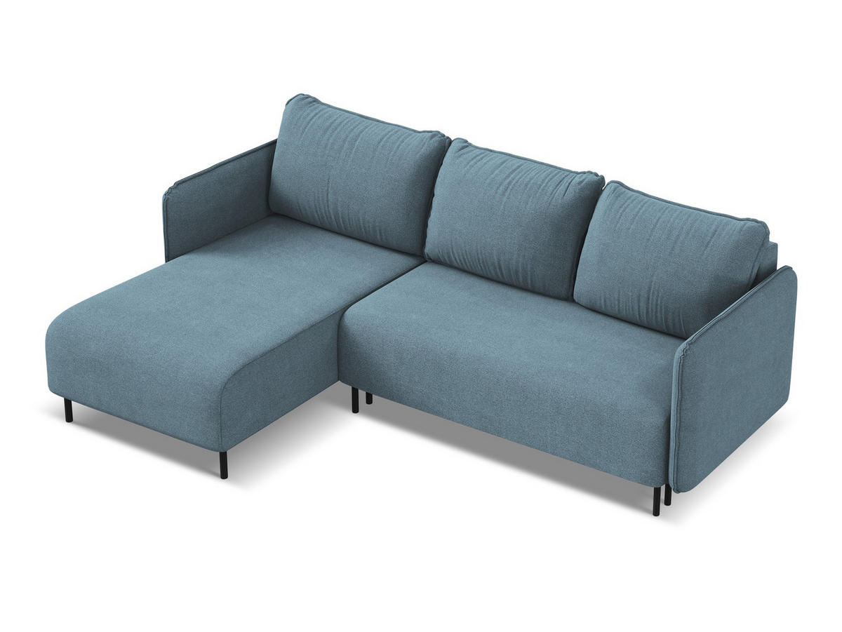 ECKSOFA mit Schlaffunktion Strukturstoff Stoff Blau - Blau/Schwarz, Holz/Textil (162/236cm) - Makamii