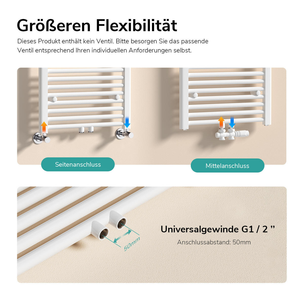 HEIZKÖRPER Handtuchheizkörper wasserführend Weiß 75/50/3 cm - Weiß, Metall (50/75/3cm) - EMKE