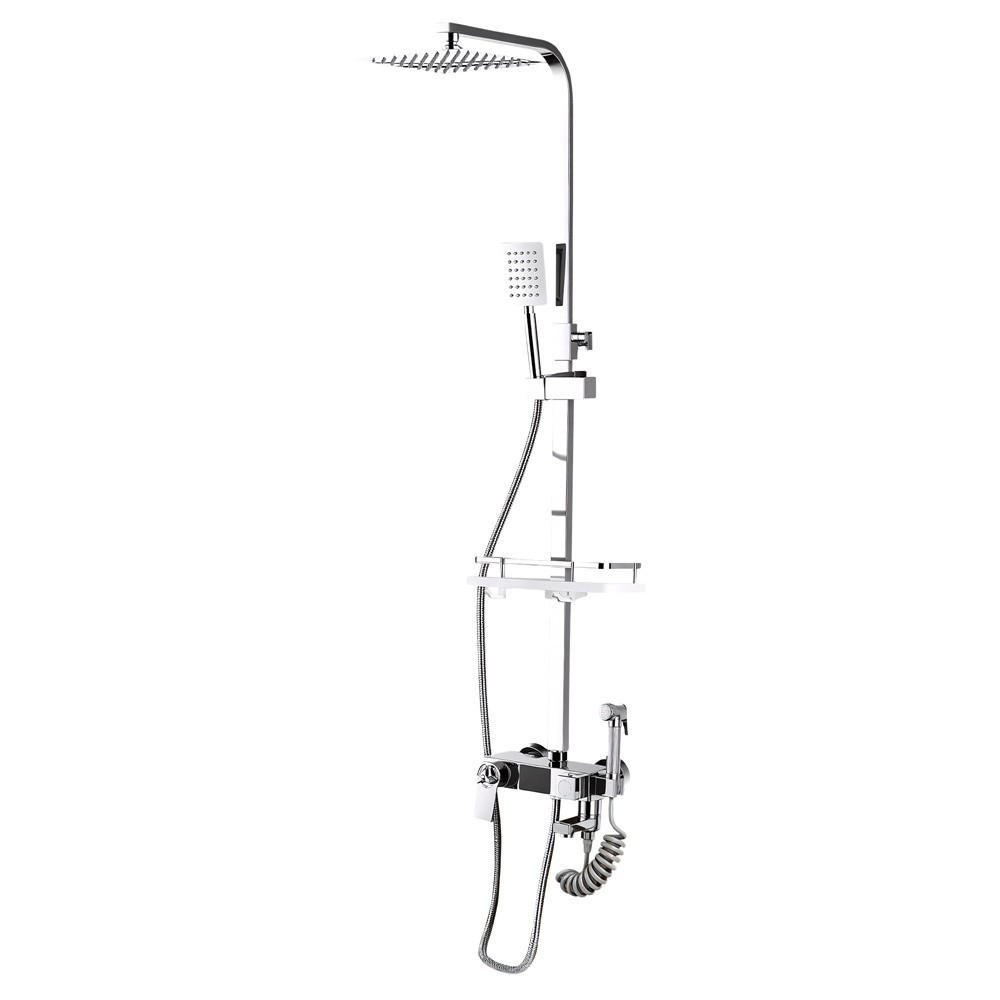 DUSCHSYSTEM Thermostat mit Digitalanzeige quadratische Regendusche ABS - Regenduschkopf mit Handbrause - Silberfarben, Metall (34/124/20cm) - DELFA