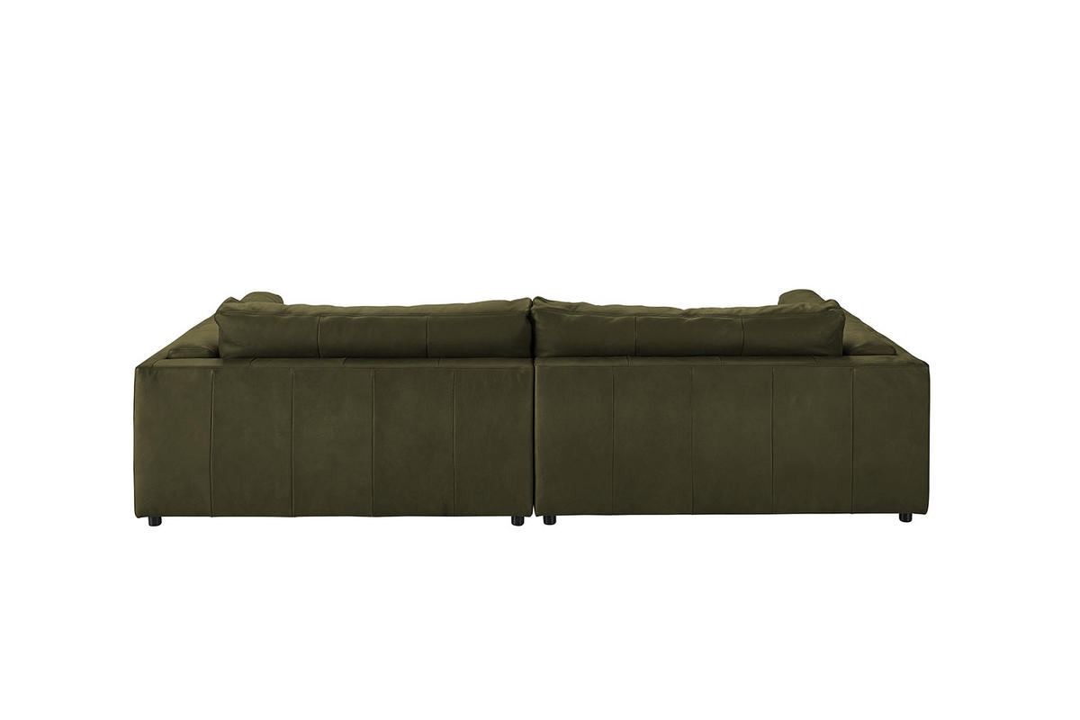 BIG SOFA RAINA Grün Leder - Schwarz/Olivgrün, Leder/Kunststoff (254/85/150cm) - KAWOLA