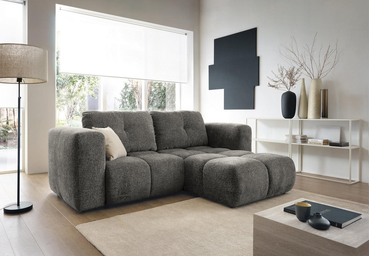 ECKSOFA ARTE 01 Grau Chenille mit Schlaffunktion - Dunkelgrau, Holz (245/177cm) - MASSENO
