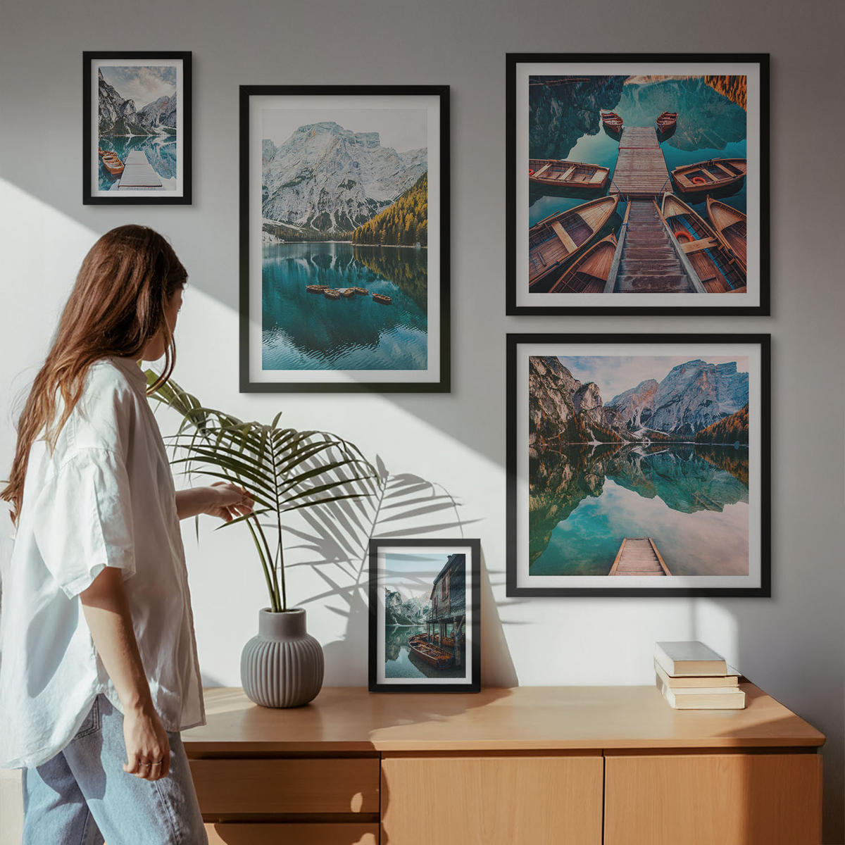 WANDBILDER 5er-Set - 50x50 cm & 20x30 cm & 40x60 cm Schwarzer Rahmen - Ansichten von Griechenland, Łódź, Häuser - Schwarz, Kunststoff (40/60cm) - ArtPrintCave