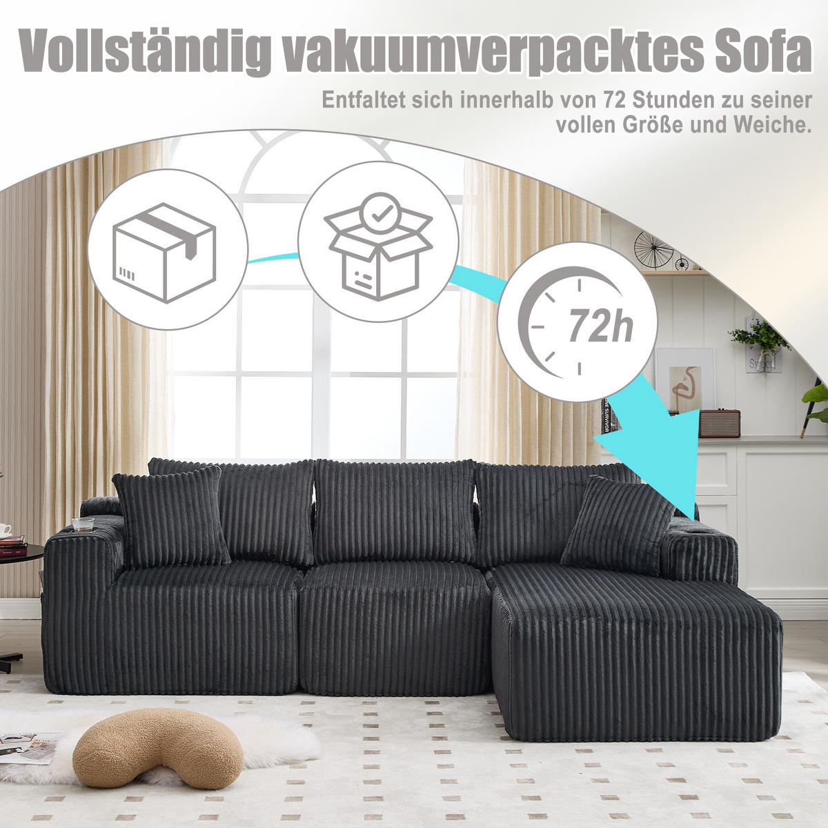 ECKSCHLAFSOFA Modulares Sofa mit Schlaffunktion,Chaiselongue + Zweisitzer,Grau - Grau, Textil (257/160cm) - LVHOM