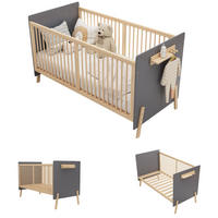 BABYBETT 163x80x92cm Blaugrau + Natur Massivholz 3-Stufen Höhenverstellung - Blau, Holz - FLIEKS