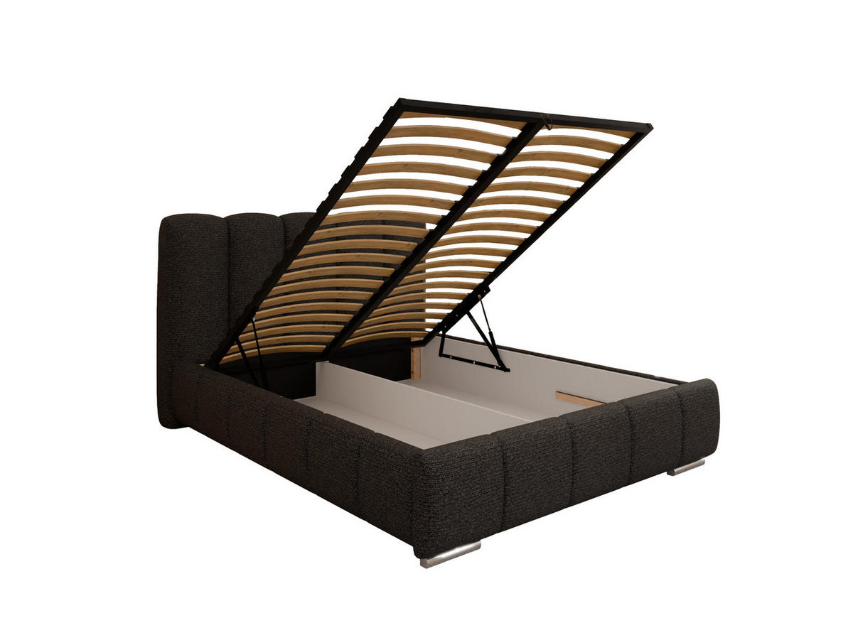 POLSTERBETT ZAIRA 140 x 200 cm mit Bettkasten und Lattenrost, 7-Zonen-Taschenfederkernmatratratze CIRA (24 cm) – Graphit - Schwarz, Holz (100/206cm) - Panda Möbel