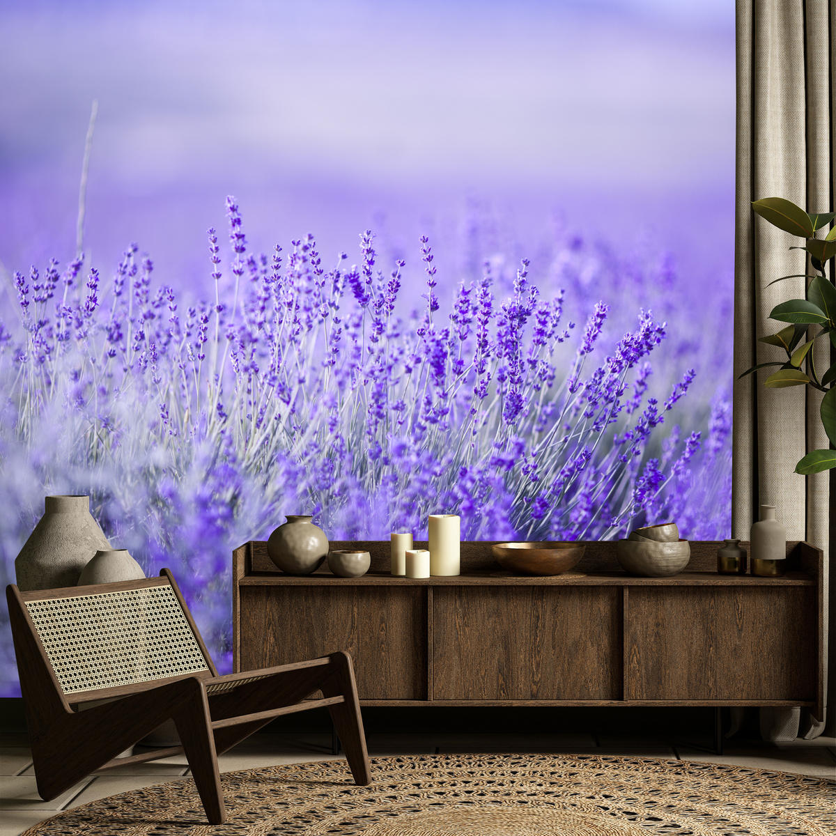 FOTOTAPETE für Küche Lavendelwiese Blüten Fliederfeld 500x350 - Violett/Lila, Papier (500/350cm) - Muralo