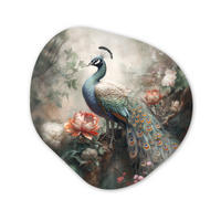 WANDBILD Pfau - Pfauenfedern - Vogel - Dschungel - Blumen Wanddeko 40x40 cm - Smaragdgrün, Kunststoff (40/40cm) - MuchoWow