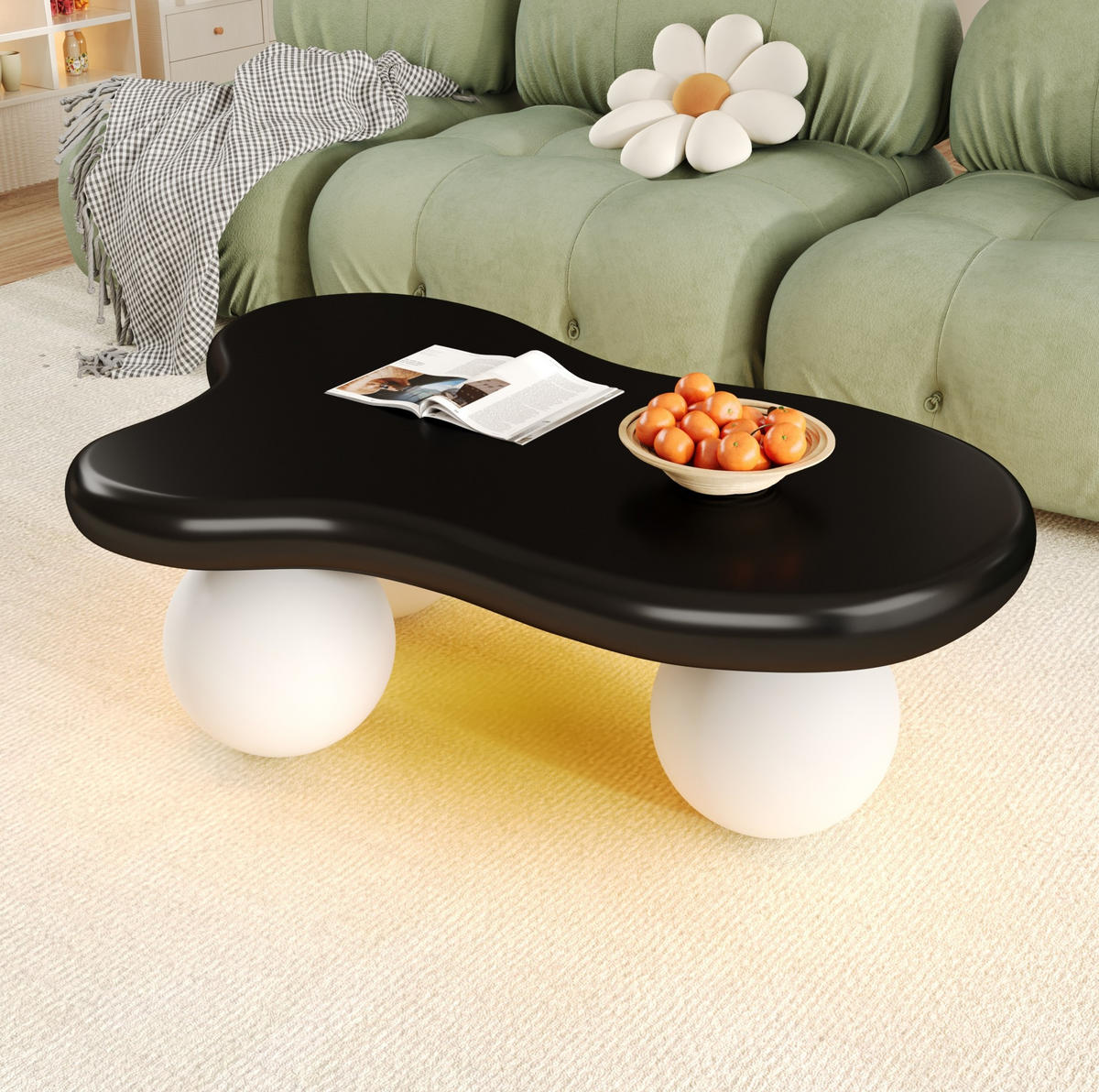 COUCHTISCH aus MDF 95x62,5x32 cm Schwarz/Weiß mit LED-Beleuchtung in Wolkenform - Schwarz, Holzwerkstoff (95/62.5/32cm) - IVMEU