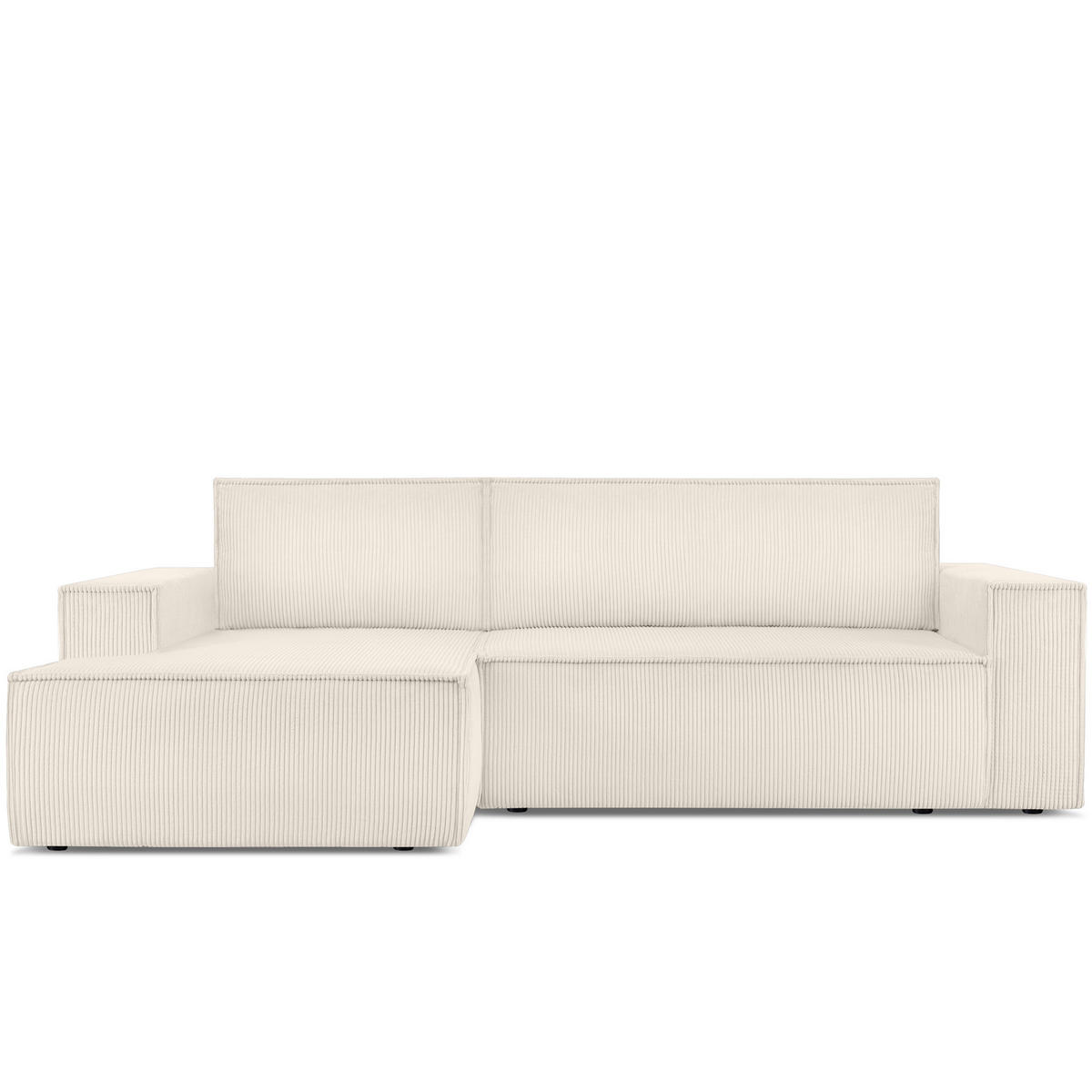 ECKSCHLAFSOFA-LINKS NAPI in Pet Friendly Cord-Stoff, ecrufarben - Creme/Schwarz, Textil (262/148cm) - KONSIMO®