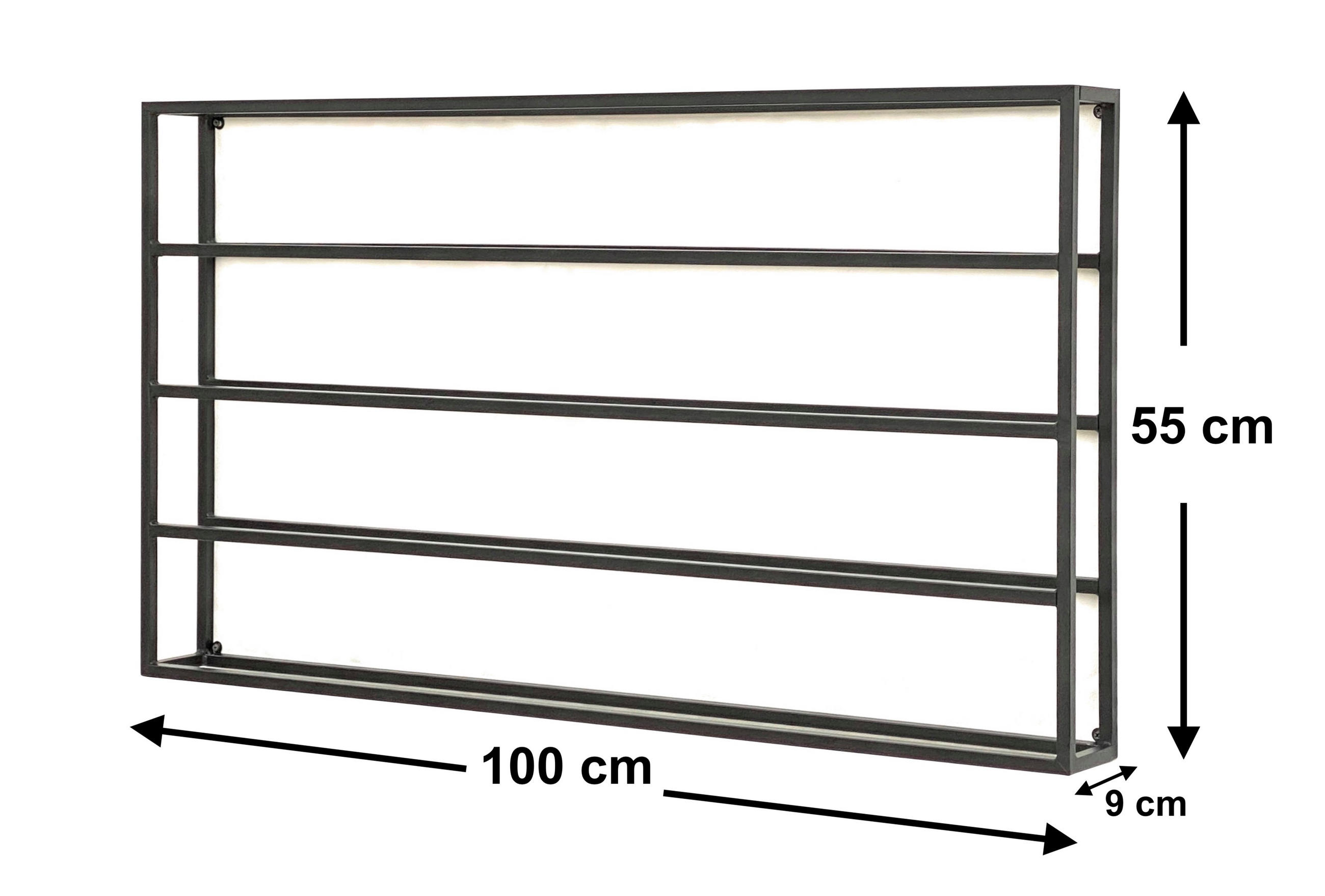 WEINREGAL FÜR 15 Flaschen Metall Wand Schwarz 100 cm - Schwarz, Metall (100/55/9cm) - DanDiBo