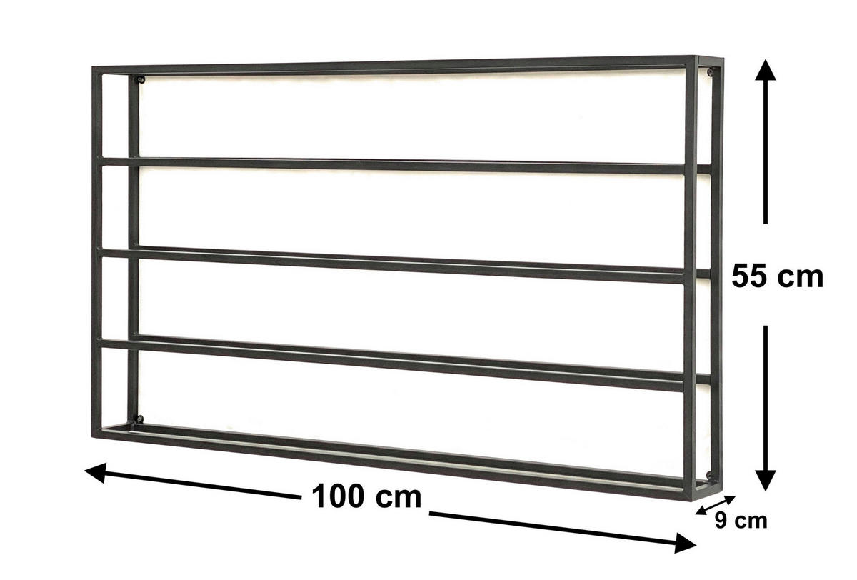 WEINREGAL FÜR 15 Flaschen Metall Wand Schwarz 100 cm - Schwarz, Metall (100/55/9cm) - DanDiBo