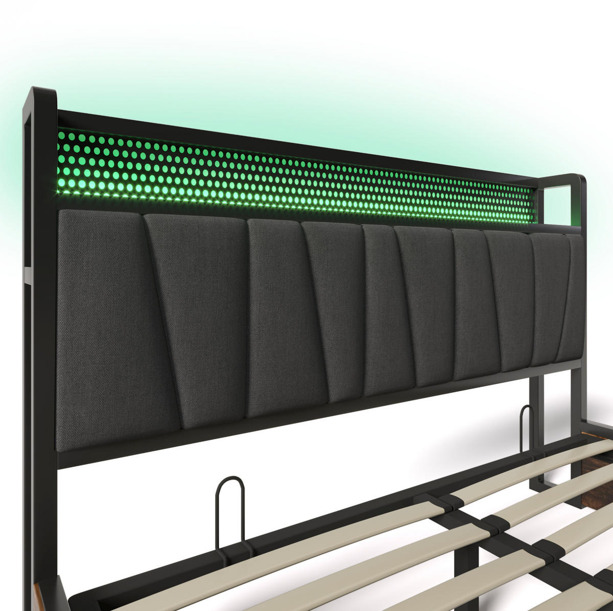 POLSTERBETT aus Leinen 140x200 cm in Grau mit LED-Kopfteil & USB - Grau, Textil (140/200cm) - Modfu