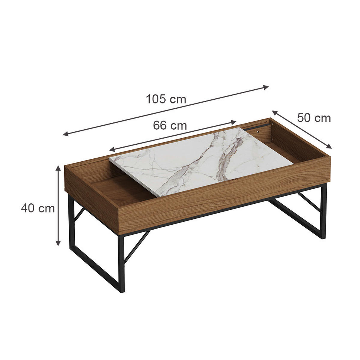 COUCHTISCH Lunero Nussbaum 105 x 50 cm - Weiß Hochglanz/Walnussfarben, Holzwerkstoff (50/105/40cm) - Vicco