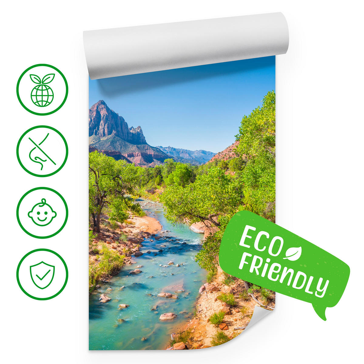 FOTOTAPETE für Esszimmer Virgin River Bäume Felsen Berge Natur 400x280 - Türkis/Blau, Papier (400/280cm) - Muralo