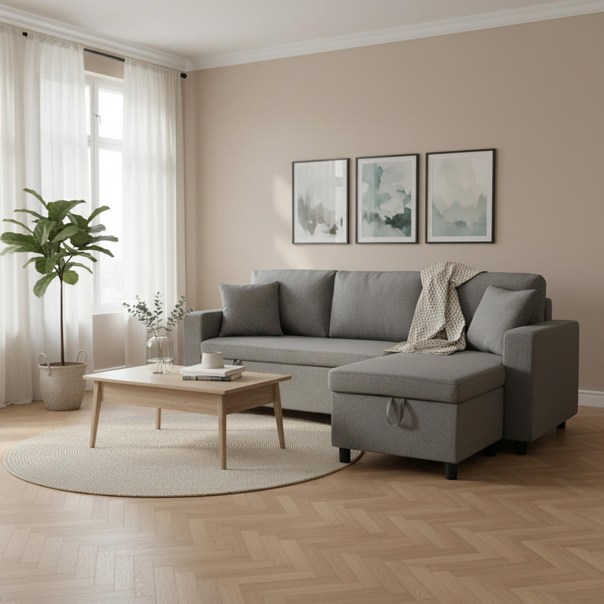 SCHLAFSOFA Modernes 3-Sitzer mit Stoffbezug, Dunkelgrau – Komfortabel, platzsparend, langlebig, 210 x 90 x 85 cm - Grau, Holzwerkstoff/Textil (219.5/83/142.5cm) - Urban Meuble