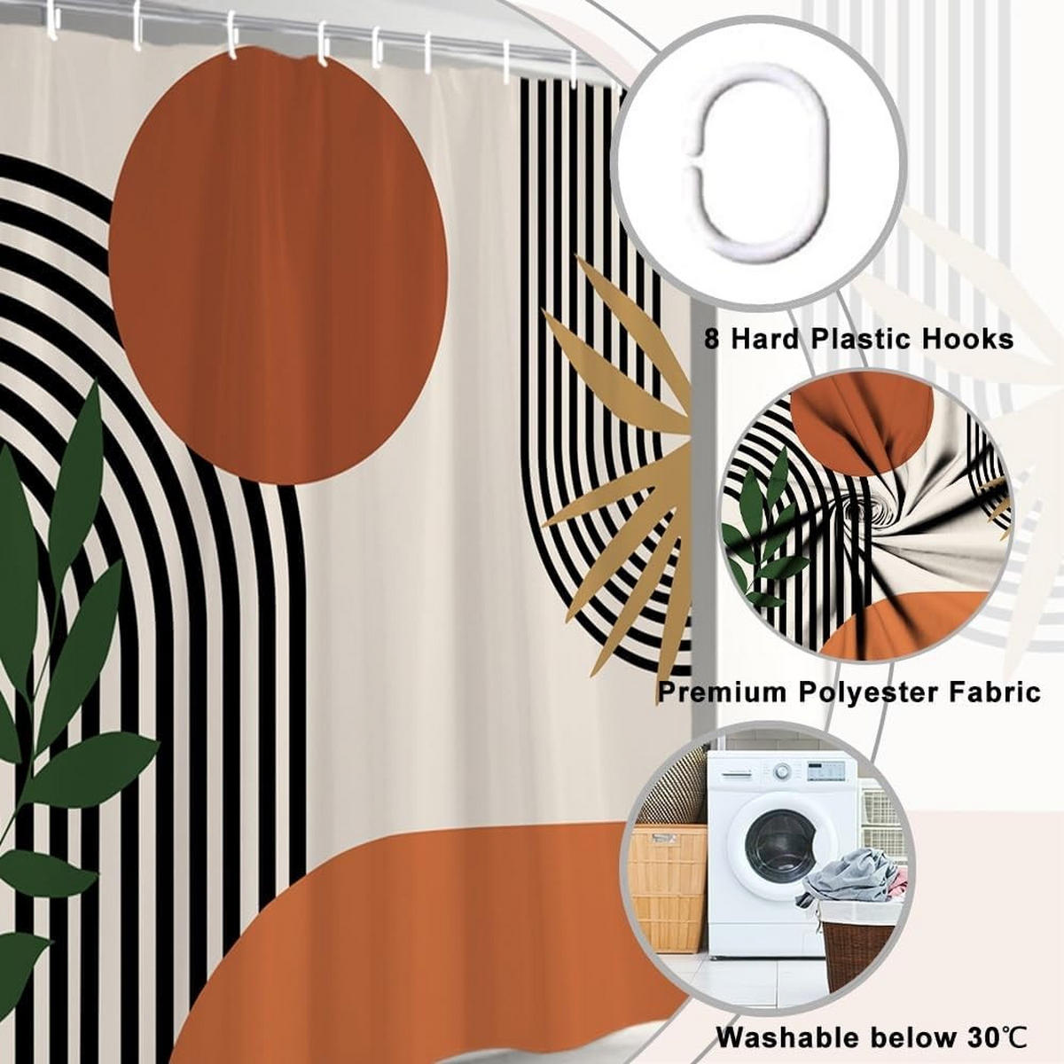 DUSCHVORHANG abstrakt Schwarz modern minimalistisch Badewanne schimmelresistent wasserdicht Stoff Polyester waschbar 120 x 180 cm - Multicolor, Textil (120/180cm) - MCBOSON
