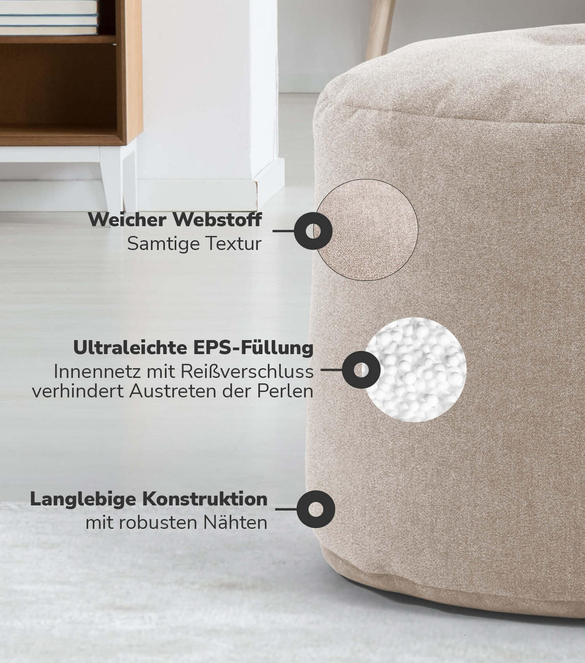 POUF Der Ruhepouf - Beige, Textil (50/30/50cm) - Mokebo
