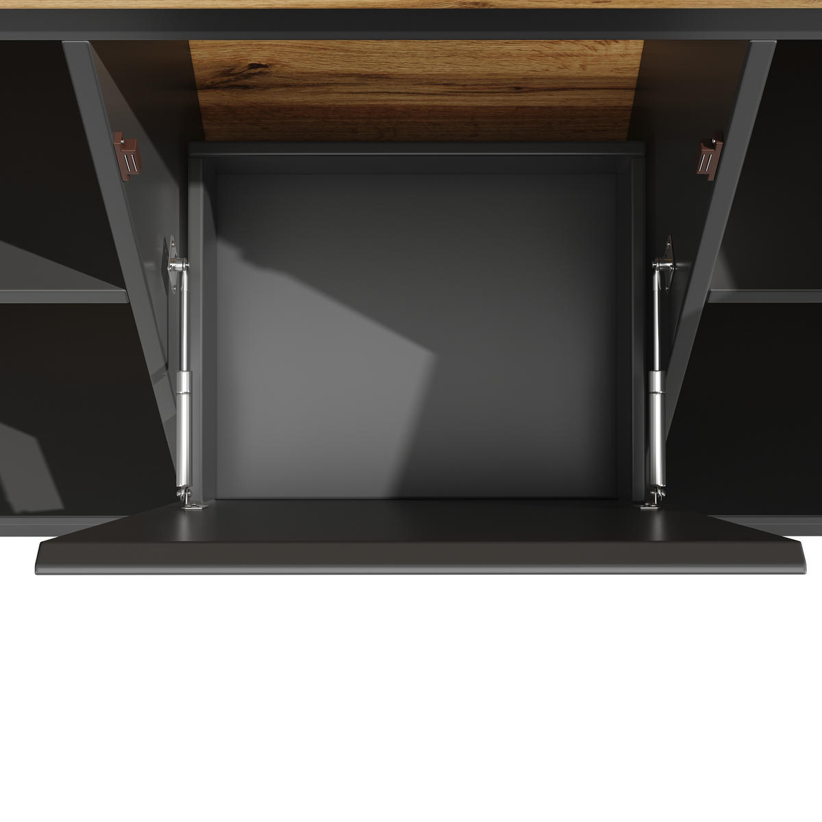 BUFFET DE-38387 120/40/180 cm mit LED-Beleuchtung und Acryltüren Schwarz - Schwarz, Holzwerkstoff (120/180/40cm) - ComfortXL