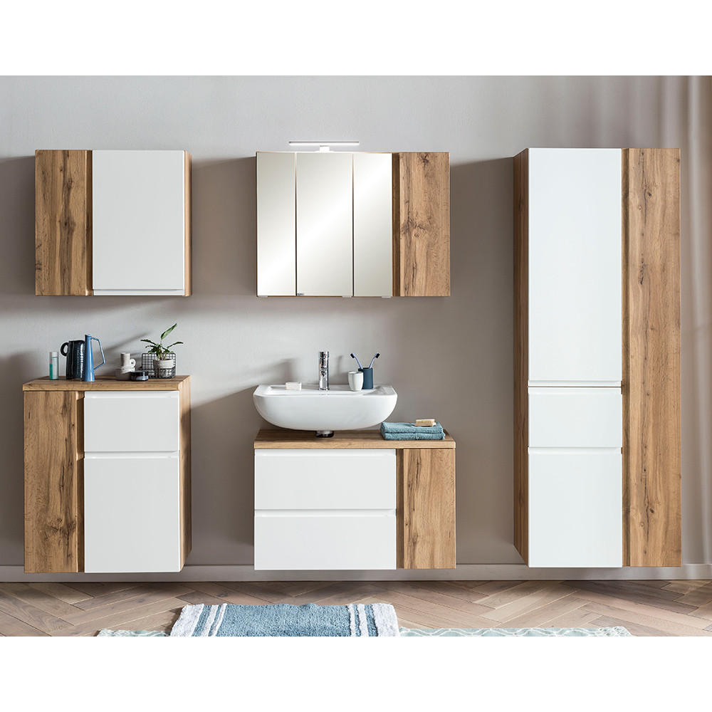 BADMÖBEL-SET 5-TLG. Vasto-03 - Weiß, Holzwerkstoff (245/200/35cm) - Lomado