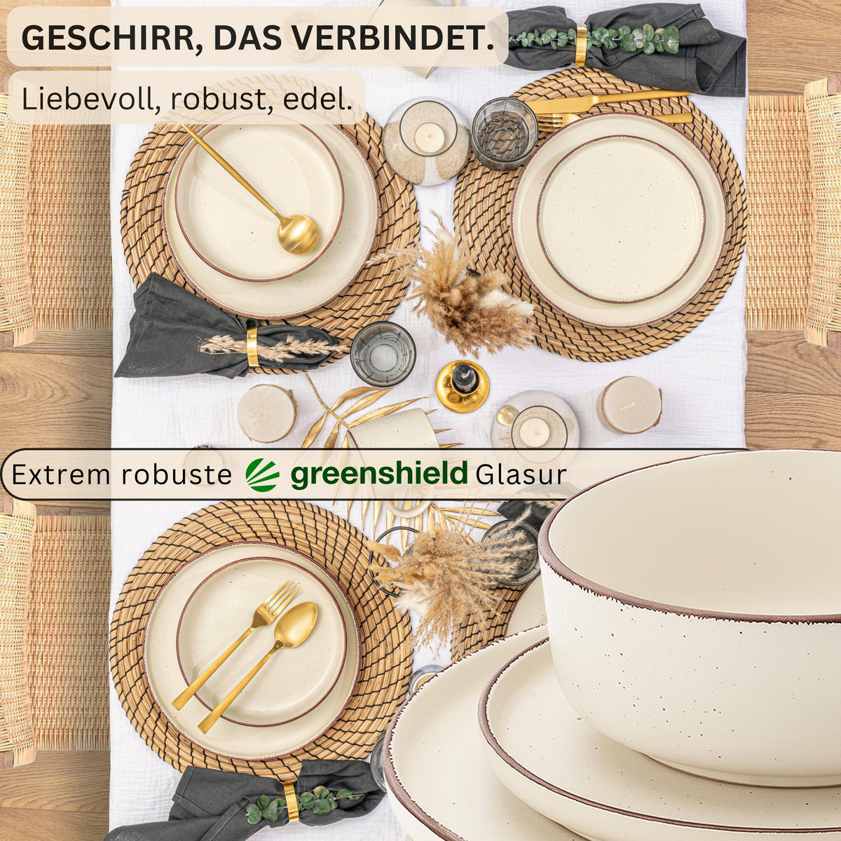 TAFELSERVICE BOMBAY BEACH - 12 teilig aus Steingut - Beige, Stein (27/6.5/27cm) - Sänger