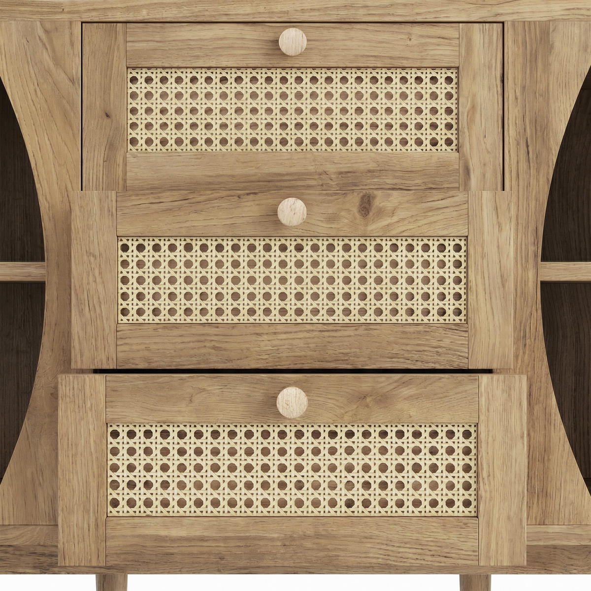 SIDEBOARD Rattan Kommode mit Schiebetüren, 140.5/40/76cm - Körsbärsfärgad, Träbaserade material (140/76/40cm) - Urban Meuble