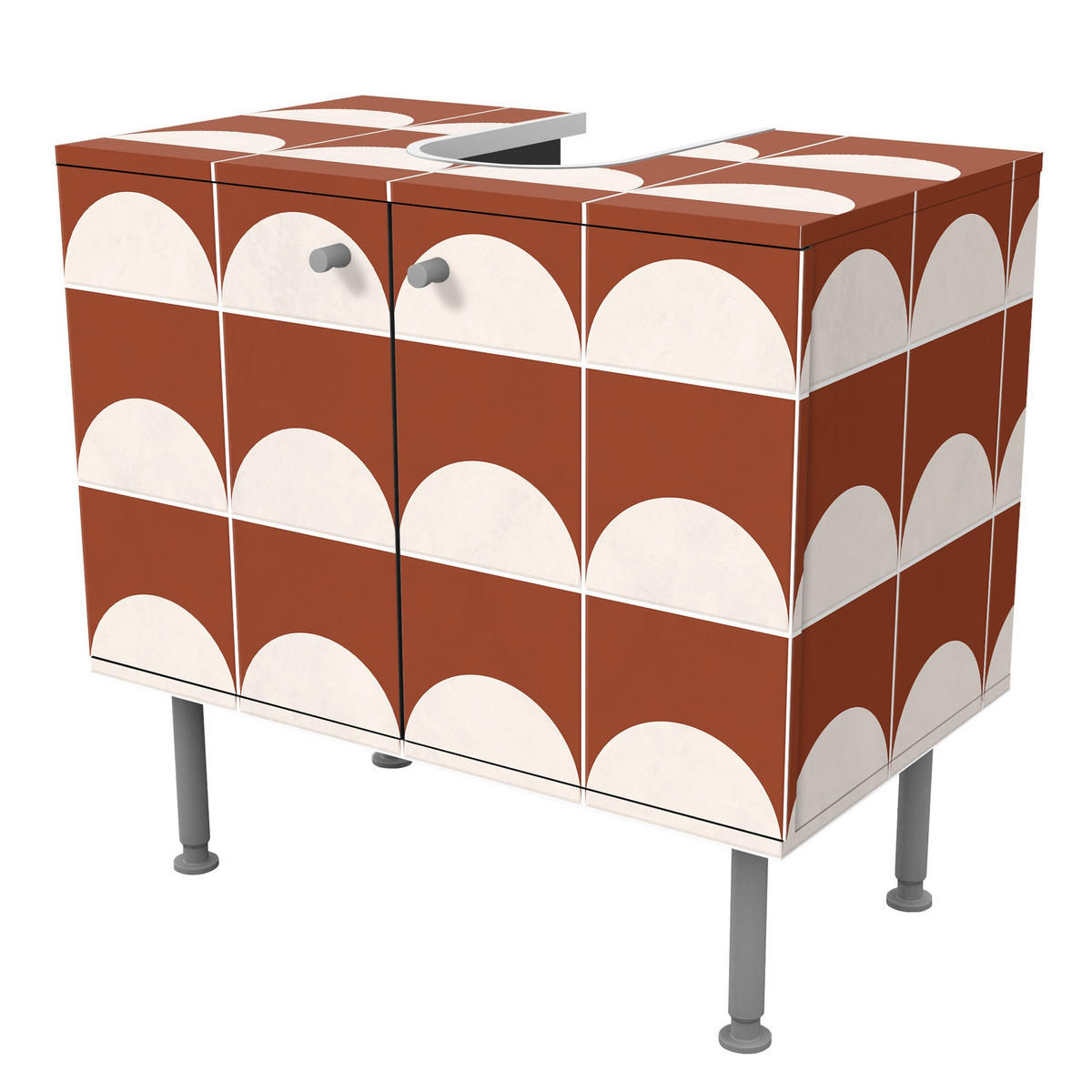 WASCHBECKENUNTERSCHRANK Fliesen mit Halbkreisen Terracotta 60/55/35 cm - Rot, Holzwerkstoff (60/55/35cm) - Bilderwelten