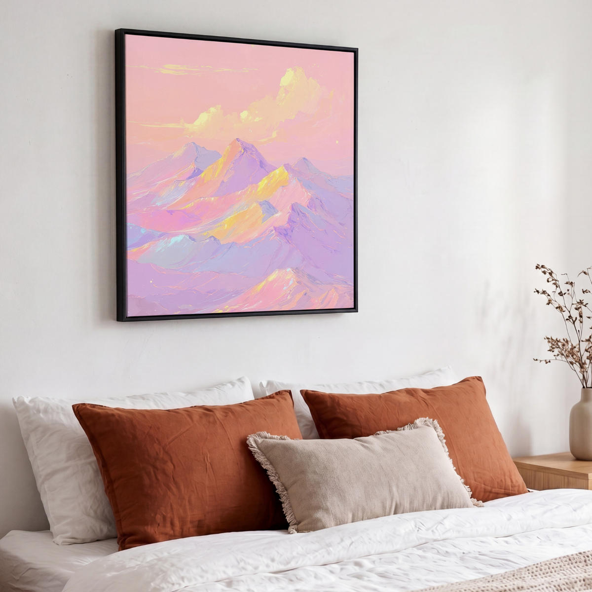LEINWAND Bilder mit Rahmen - Berggipfel - Wolken - Verträumt - 50x50 - Hellrosa, Textil (50/50cm) - OnlyWow