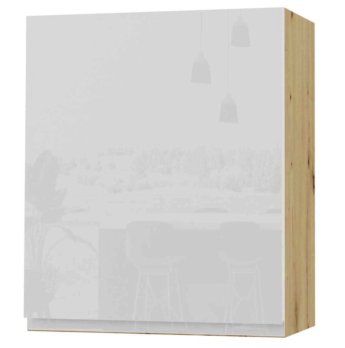 HÄNGESCHRANK Florence W2/60 Eiche Artisan / RAL 9003 signalweiß HG 60 / 32,5 / 72cm - Türanschlag links - Weiß Hochglanz/Eiche Artisan, Holz/Holzwerkstoff (60/72/32.5cm) - Feldmann-Wohnen