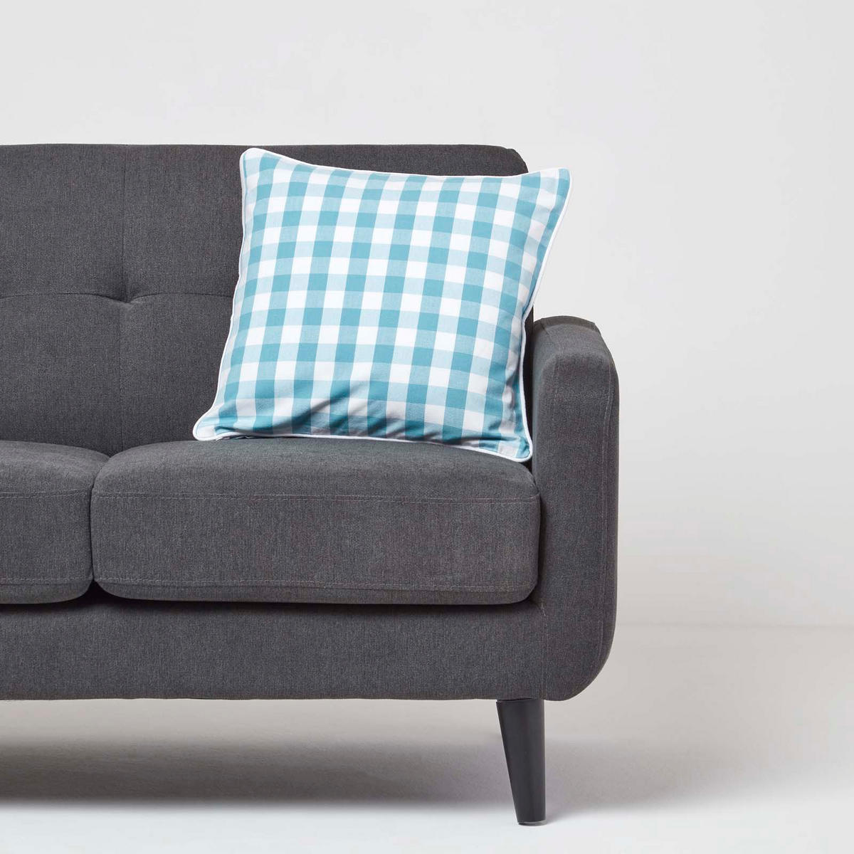 KISSENHÜLLE Karo-Muster 45/45 cm, 100% Baumwolle - Blau, Textil (45/45cm) - Homescapes