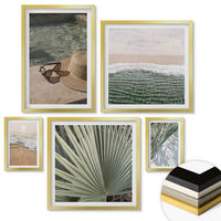 WANDBILDER 5er Set - 50x50 cm & 20x30 cm & 40x60 cm Goldrahmen - Strandhut und Sonnenbrille - Goldfarben, Kunststoff (40/60cm) - ArtPrintCave