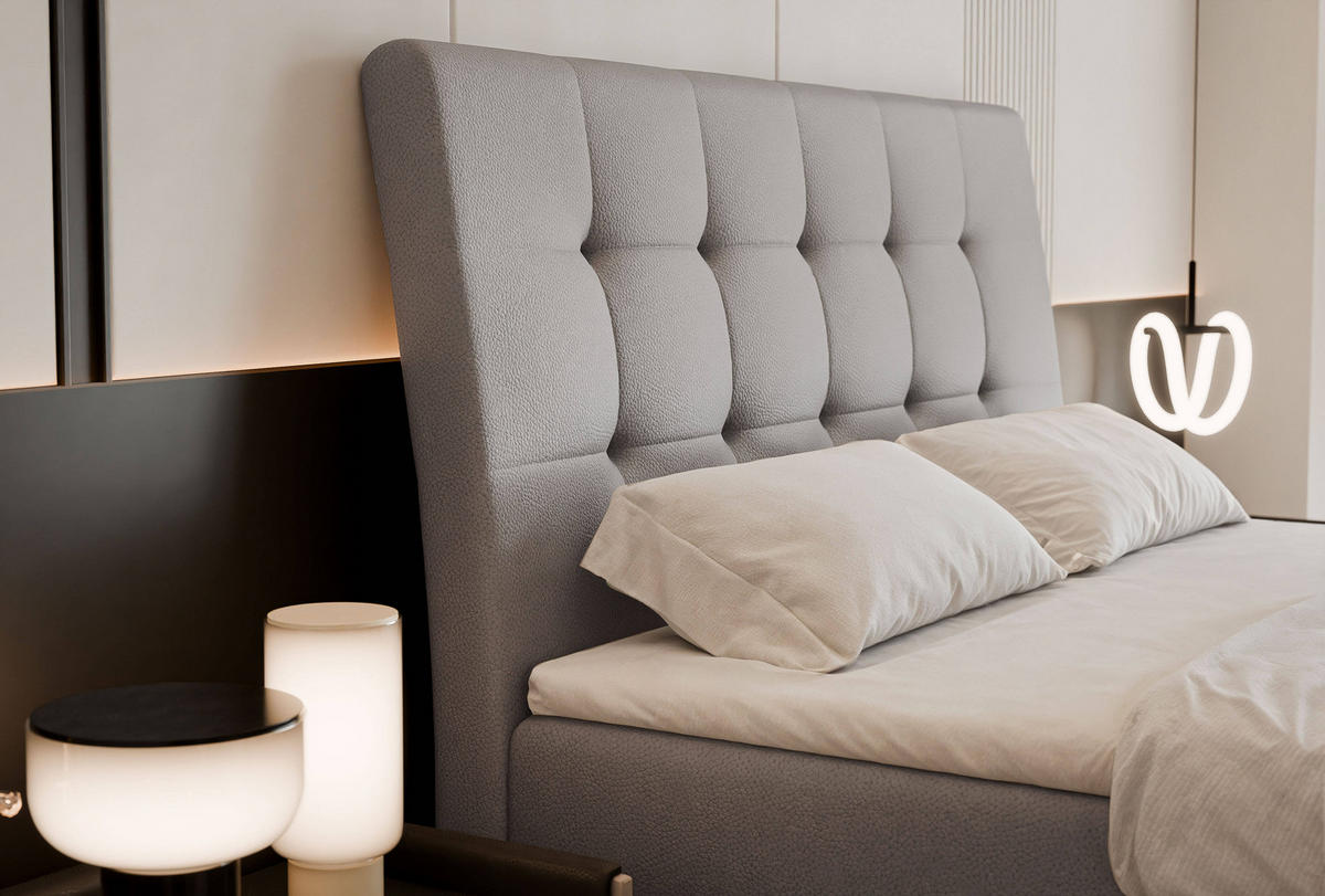 BOXBETT 200x200 cm mit Topper - Grau, Textil (200/200cm) - Idohome