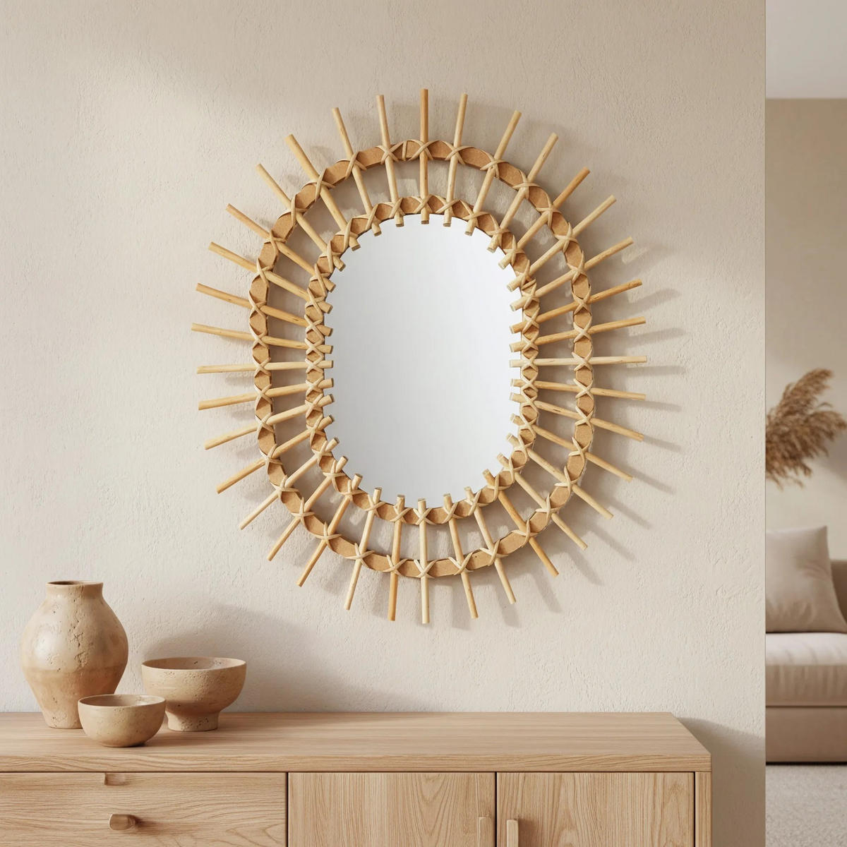 BOHO-WANDSPIEGEL Rea 57cm Qdj5749 - Braun, Glas (49/2/57cm) - REA