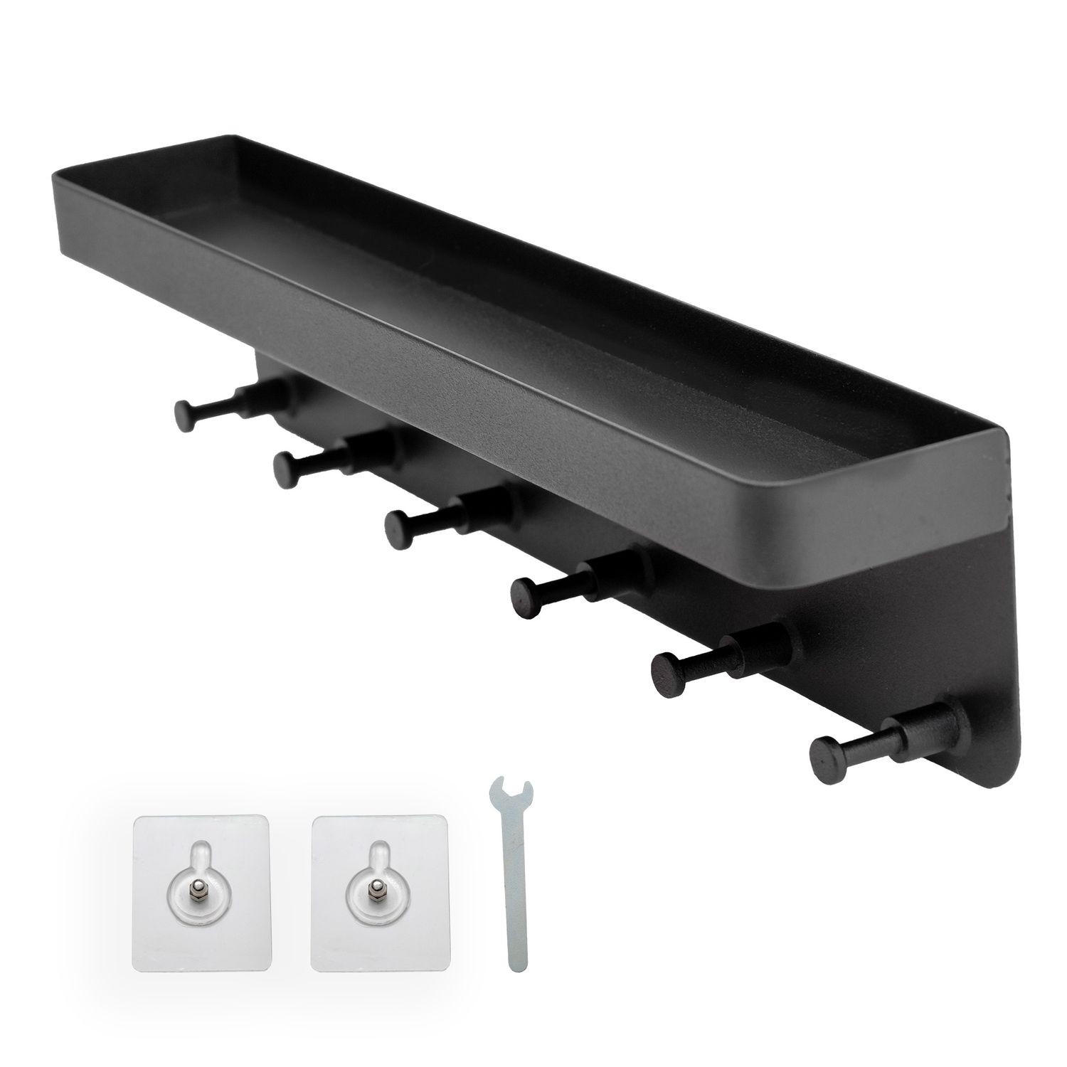 SCHLÜSSELBRETT mit Ablage Selbstklebend 24.5/6 cm - Schwarz, Kunststoff (6/4.7/24.5cm) - Intirilife