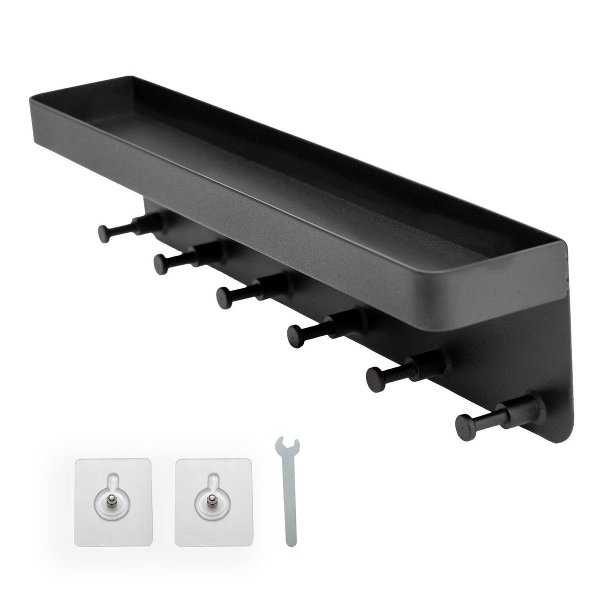 SCHLÜSSELBRETT mit Ablage Selbstklebend 24.5/6 cm - Schwarz, Kunststoff (6/4.7/24.5cm) - Intirilife