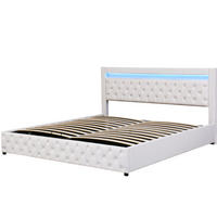 POLSTERBETT aus PU 180x200 cm Weiß mit Bettkasten, LED-Beleuchtung und Lattenrost - Weiß, Leder (180/200cm) - IVMEU