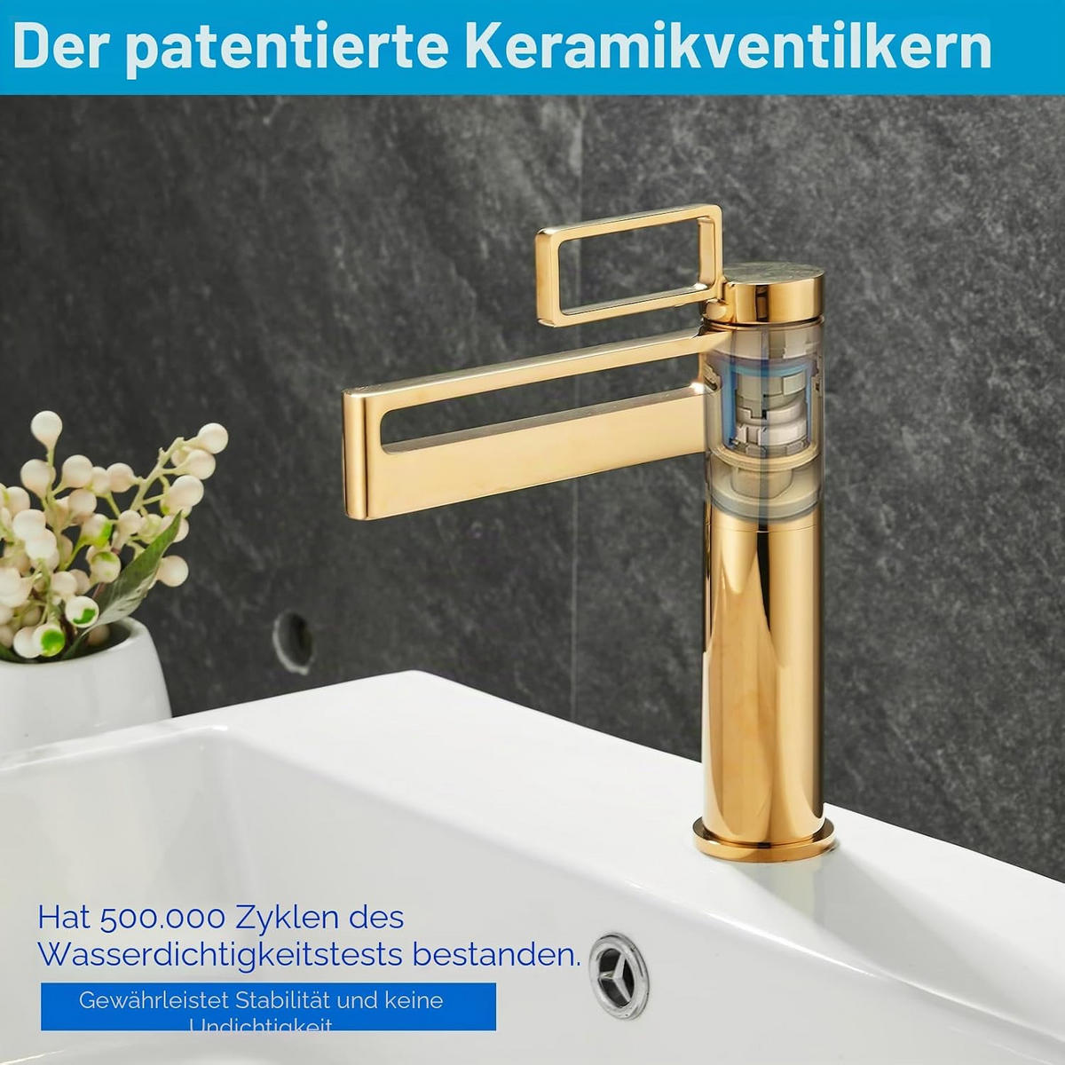 WASCHTISCHARMATUR, 20,5 x 15,5 cm, goldfarbenes Durchbruchmuster. - Goldfarben, Metall (25/10/20cm) - Vallsero