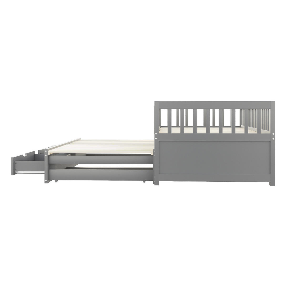 SCHLAFSOFA aus Kiefernholz 90x200 cm Grau mit Ausziehbett, 2 Schubladen und Sicherheitsgitter - Grau, Holz (90/200cm) - IVMEU