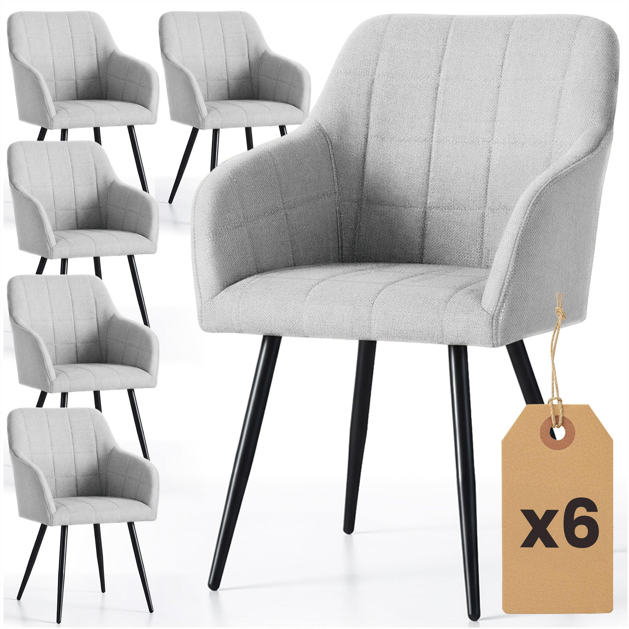 RAUMHIRSCH FURNITURE ČALOUNĚNÁ ŽIDLE, sada 6 ks, kovové nohy, světle šedá, černá, X 54/82/58