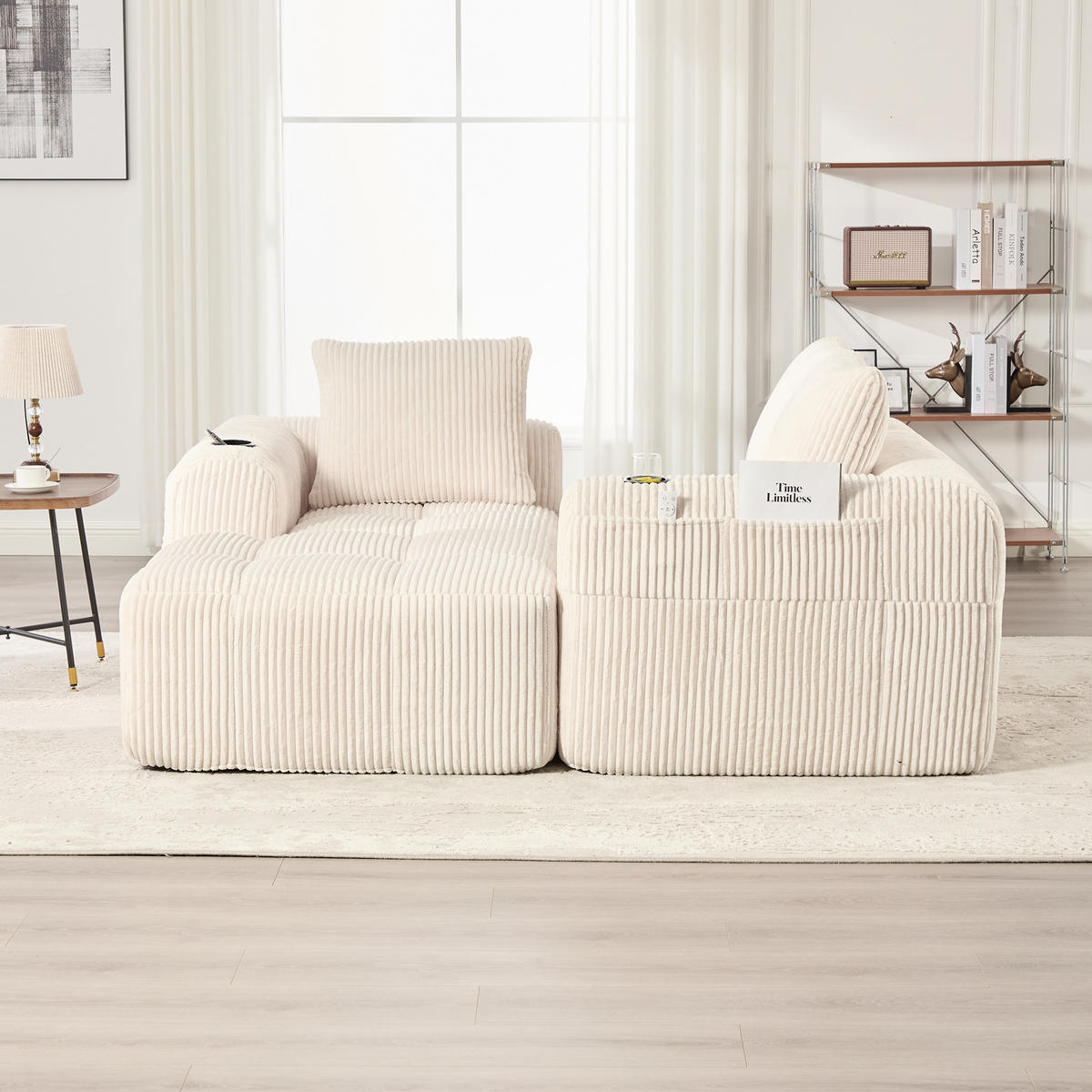 KOMPAKTSOFA Cord mit modularen Elementen und Becherhalter 253/158/61 cm Beige - Beige, Textil (158/253cm) - Redom