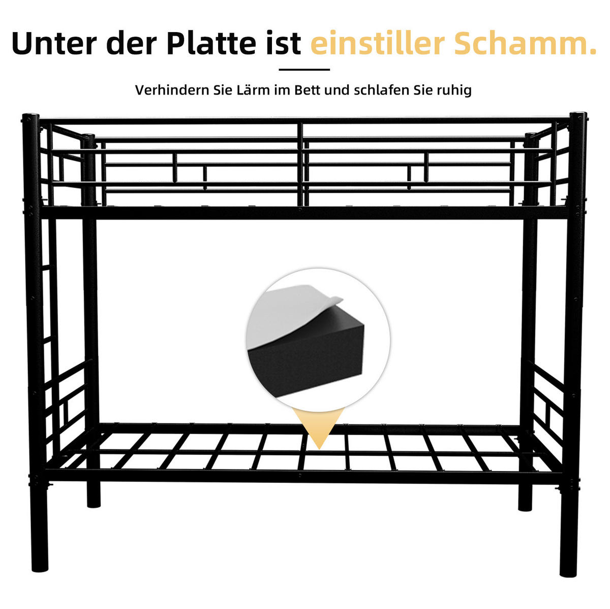 ETAGENBETT 90/190 cm schwarz aus Eisen teilbar mit Leiter - Schwarz, Metall (90/190cm) - OKWISH