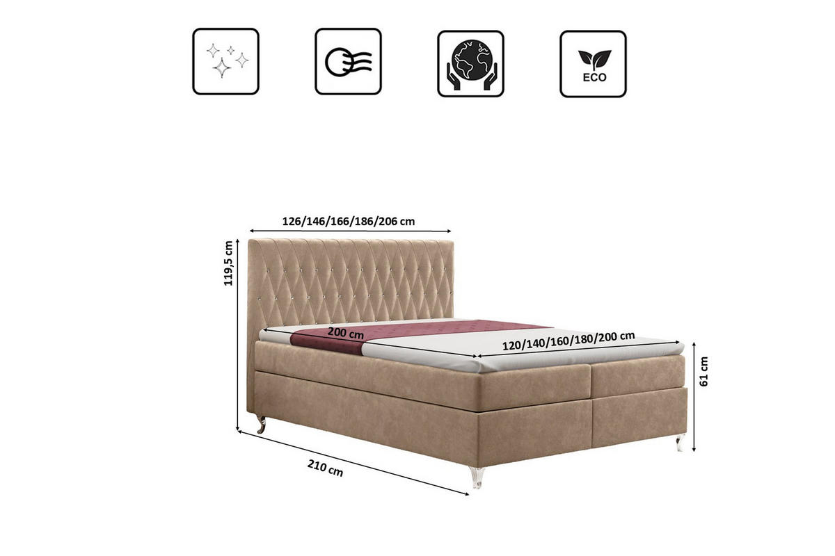 BOXBETT Mit Bettkasten Und Matratze KATE Stoff Riviera Hellbraun 120x200 cm H3-Bonell - Hellbraun, Holz/Textil (120/200cm) - Kaiser Möbel