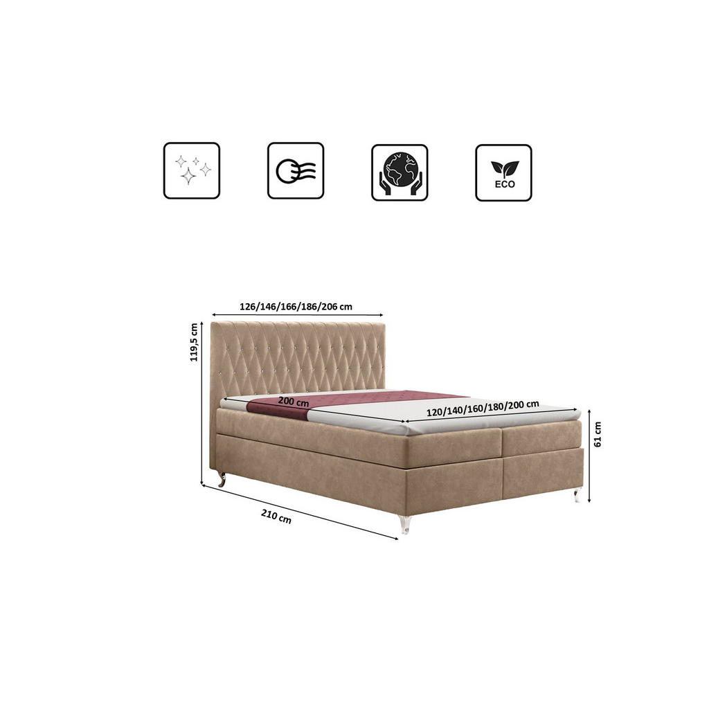 Thumbnail - Kaiser Möbel Boxbett, Hellbraun, Textil, H2, einzeln stellbar, 200x200 cm, FSC Mix, Schlafzimmer, Betten, Boxspringbette...