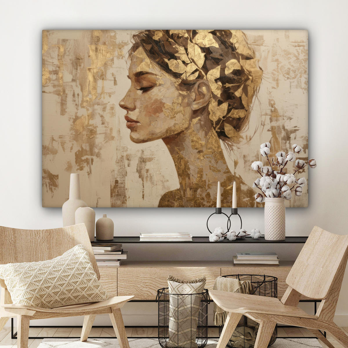 LEINWANDBILD Frau - Gold - Abstrakt - Textur XXL 150x100 cm - Goldfarben, Textil (150/100cm) - MuchoWow